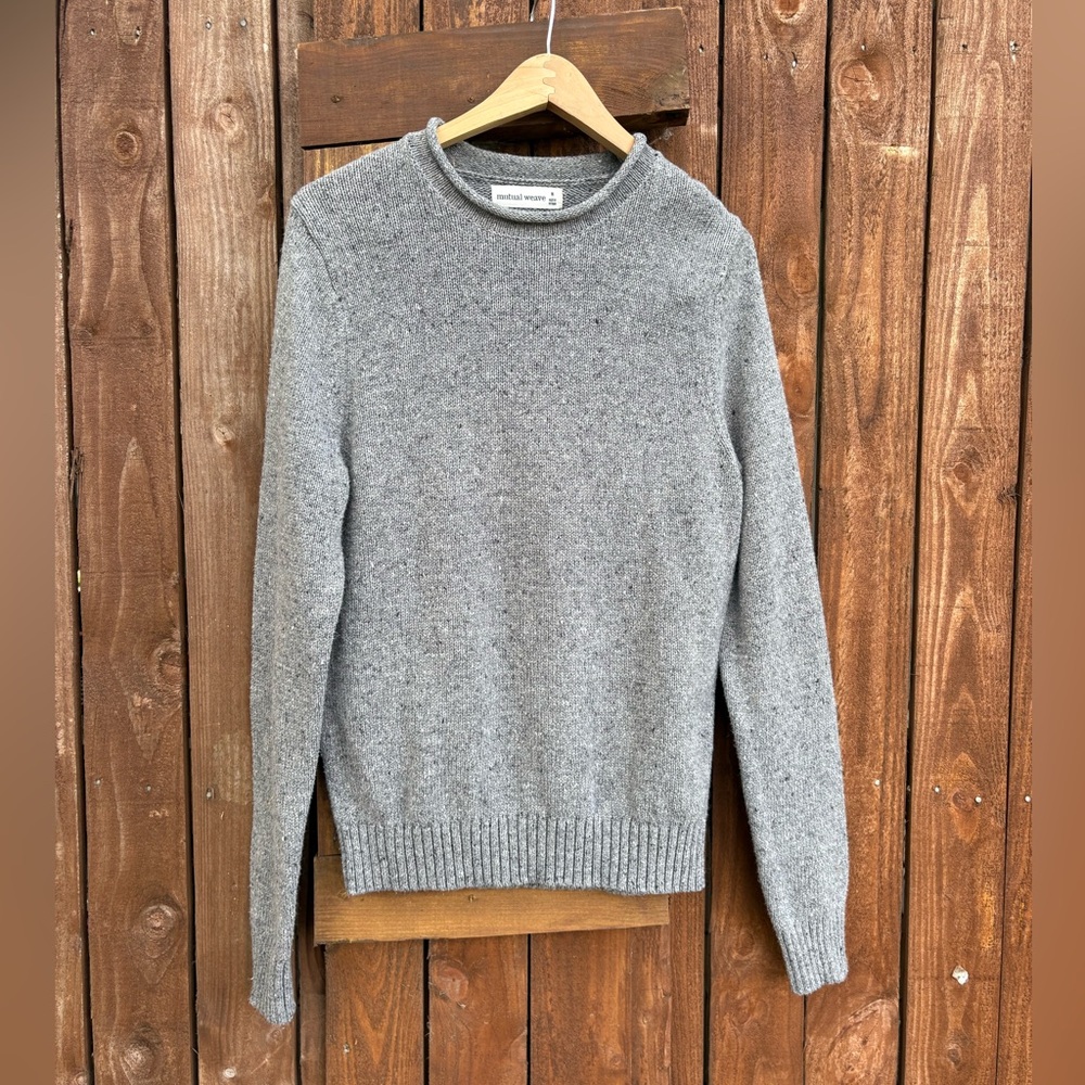 Mutual Weave Gray Roll Neckline Cotton Blend Knit Sweater